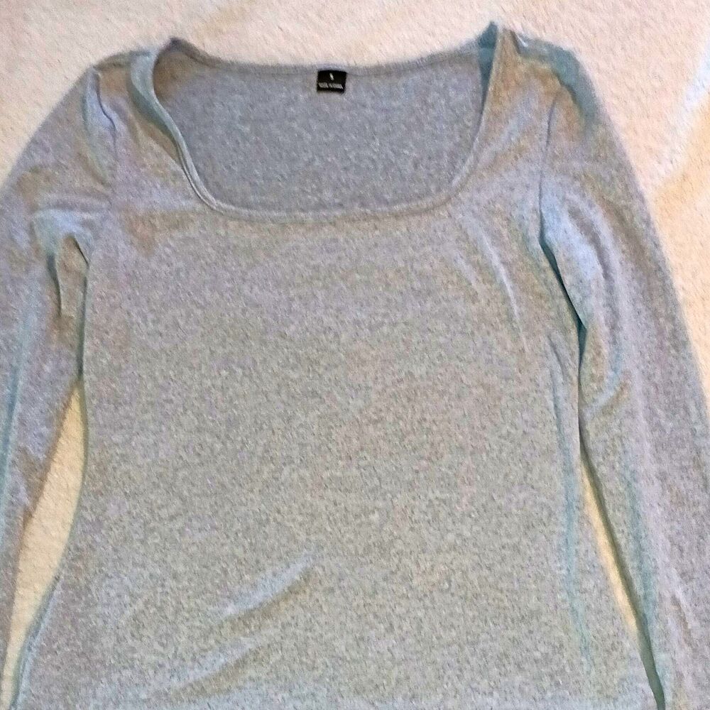 Shein Womens Gray Square Neck Long Sleeve Knit Pullover Size S
